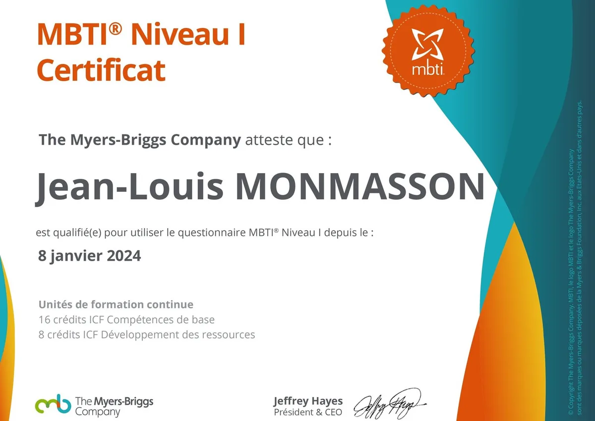 Certificat MBTI - Jean-Louis Monmasson
